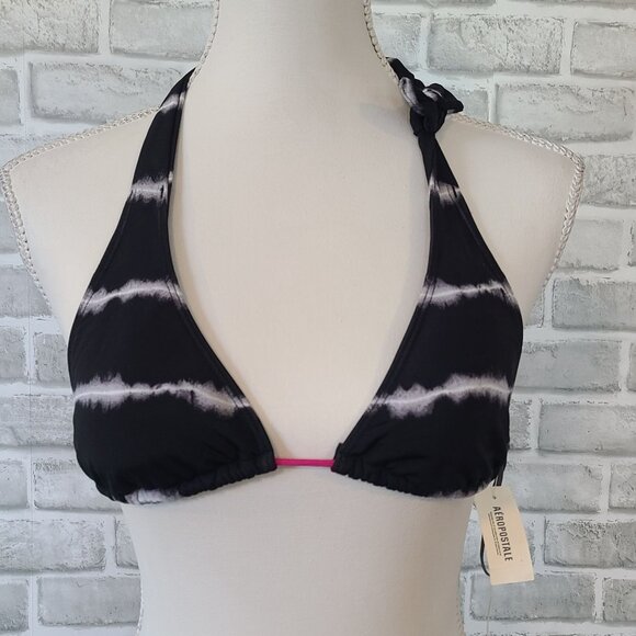 Aeropostale Halter String Bikini Top Swimwear Black White NEW Medium Beach - Picture 6 of 6